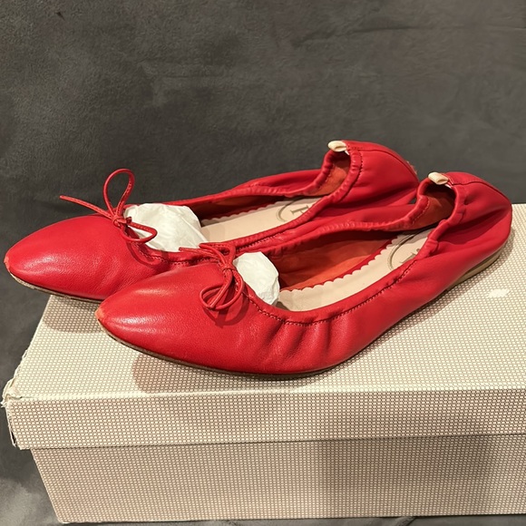 SJP by Sarah Jessica Parker Gelsey red Nappa Leather Skimmer bow ballet Flat 38 - Picture 2 of 8